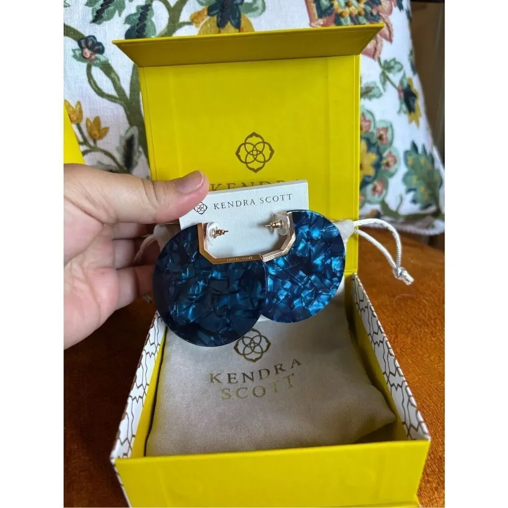 Kendra Scott Kai Hoop Earrings Blue Acetate | Gold Tone Statement Hoops